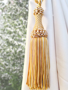 งาช้างสีทองผสมขนาดใหญ่หรูหราผูกกลับด้วยพู่ผ้าม่านที่หรูหราสำหรับผ้าม่านหน้าต่างทำด้วยมือสไตล์อิตาเลียนทัสคานีผ้าม่านสำหรับตกแต่ง - Product Image 2