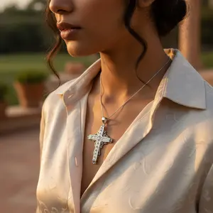 Women's Silver <b>Cross</b> Pendant <b>Necklace</b> <b>with</b> Cubic Zirconia Fine Pendants & Charms Gift - Product Image 2