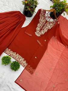 Premium Rose Chinon Soie Brodé Sharara Ensemble Dupatta Designer Indien Pakistanais Costume Collection pour Femmes Filles pour les Fêtes - Product Image 4