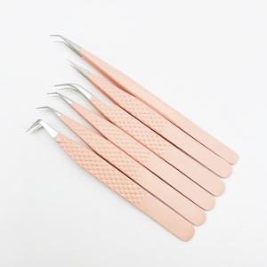 Vente en gros Ensemble de pinces professionnelles d'extension de cils en acier inoxydable à poignée diamantée couleur pêche Durable écologiquement - Product Image 3