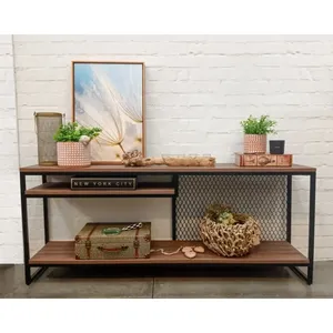 Aparador de TV de aluminio y madera de estilo industrial moderno, muebles de sala de estar para decoración del hogar para uso en el dormitorio - Product Image 1