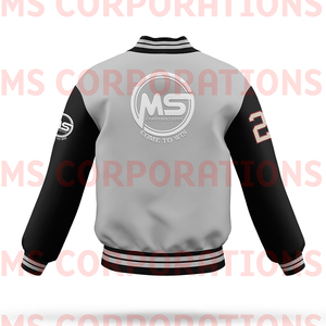 Custom Men's Wool Letterman Real Leather <b>Varsity</b> <b>Jacket</b> with Stand Collar <b>Black</b> <b>Red</b> Embroidery Logos & Patches on Front - Product Image 6