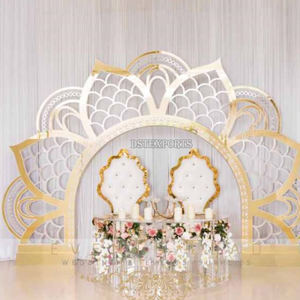 Contemporary Metallic Lotus Monet <b>Wedding</b> Backdrop DST Exports Hot Selling Custom Size Golden Metal <b>Frame</b> <b>Wedding</b> Stage UK Price - Product Image 2