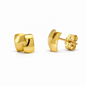 JJ BRAVO Boucles d'oreilles clous minimalistes en or jaune 14 carats pour femme, design carré, faites à la main, pour usage quotidien, polies - Product Image 1