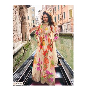 Robe Anarkali de haute qualité Sayuri Designer avec de la soie chinon lourde et des broderies numériques à sequins pour femmes - Product Image 1