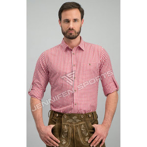 เสื้อเชิ้ตผู้ชาย Bavarian สบายตรวจสอบผ้าผ้าฝ้าย 100% แขนยาวปุ่มปิดกระเป๋าหน้าอกภายในป้ายคอทอ - Product Image 2