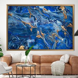 ภาพพิมพ์บนผ้าใบลายนามธรรมสีน้ำเงินกรมท่าแบบมันวาว - งานศิลปะติดผนังสุดหรู,1P:กรอบสีทอง - Product Image 1