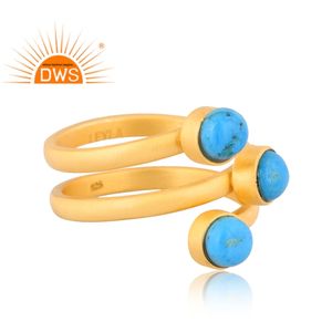 Best Quality Sterling <b>Silver</b> 18K Gold <b>Plated</b> Natural Turquoise Gemstone Spiral Ring Demi Fine Jewelry Manufacturer - Product Image 3