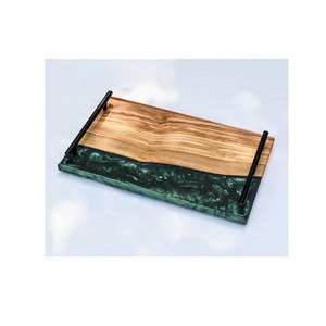 ถาดไม้อะคาเซียคลาสสิกแผ่นรองเมล็ดกาแฟพร้อมด้ามจับเหล็กเรซินอีพ็อกซี่เรซินและถาดสำหรับโต๊ะกาแฟ - Product Image 4