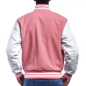 Veste de baseball entièrement personnalisée de couleur rose pour hommes avec tissu en coton, col montant, logo frontal, veste d'hiver légère - Product Image 4