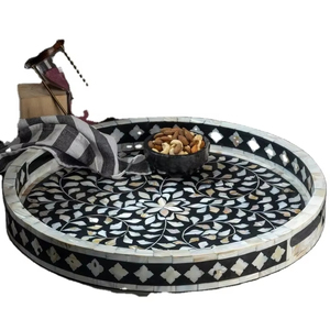 Opulent Horizon Handmade MOP & Bone Inlay Tray Bespoke Luxury Tray for Dining, Kitchen, Hotels, and Ramadan/Eid Presentations - Product Image 6