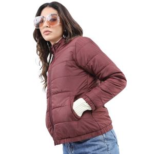 Chaqueta Acolchada de Nailon de Alta Calidad para Mujer, Cuello Alto, Cierre de Cremallera, Ropa de Invierno, Estilo Urbano, FTI-PJ-008, Tejido de Punto - Product Image 4