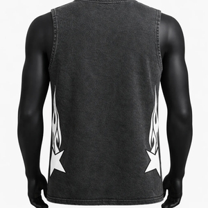 Camiseta sin mangas de algodón para hombre, cuello redondo, estampado de estrellas en llamas, estilo urbano, chaleco sin mangas transpirable - Product Image 4