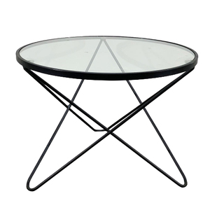 Modern Round Glass <b>Coffee</b> <b>Table</b> with V-Shaped <b>Legs</b> 60x60x45cm Durable Sintered Stone & Metal Set TT68083 - Product Image 1