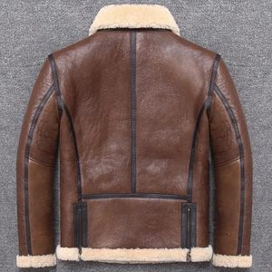 Veste bomber vintage en cuir de mouton et toile de haute qualité pour homme, style aviateur B3, doublée de fourrure, coupe-vent - Product Image 2