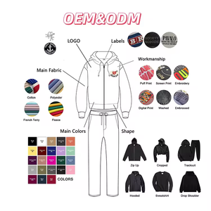Custom Logo Printing Tracksuit Two Piece <b>Set</b> Hoodie Sweatpants <b>Embroidery</b> Logo Patched Vintage Washed Sun Faded Zip Hoodie <b>Set</b> - Product Image 6