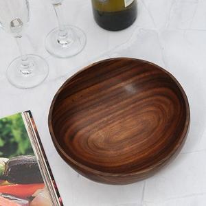 Venta al por mayor de madera para ensalada de acacia, ensaladera antigua de bambú natural con cuchara de FSI - Product Image 4