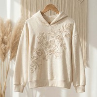 Yüksek Kaliteli Ağır Fransız Havlu Kumaşı Sokak Modası Kadın Kapüşonlu Sweatshirt Özel Baskılı 3D Nakışlı Önü Bol Kesim Kışlık