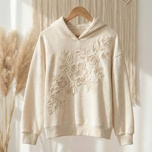 Sudadera con Capucha de Algodón Francés de Alta Calidad para Mujer, Bordado 3D Grande Personalizado, Estilo Holgado, Estampado para Invierno y Otoño - Product Image 1