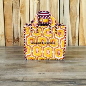 Sac fourre-tout mini réversible en coton matelassé imprimé à la main, écologique, durable, robuste, pour les courses - Product Image 1