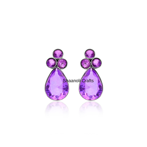 Pendientes de tuerca de piedra de plata alemana, joyería hecha a mano para mujeres y niñas con estilo, hermosos pendientes de piedras preciosas moradas para ropa de boda - Product Image 1