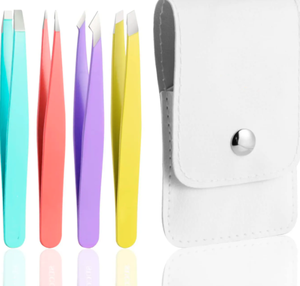 Anaif ชุด4ชิ้นชุดที่คีบคิ้วแบบผงเคลือบคิ้วแหนบปลายตรงพร้อมเคสหนัง PU สีขาวสำหรับกำจัดขน - Product Image 1