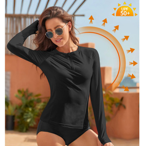Women Rash Guard Long Sleeve UPF 50 <b>Swim</b> <b>Shirt</b> SPF Sun Protection Zipper Top Horse Riding Outdoor Breathable Show <b>Shirt</b> - Product Image 2