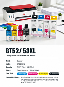 Botella de Tinta Compatible Cocolor GT52 GT53XL para <span class=keywords><strong>Impresora</strong></span> HP <span class=keywords><strong>Smart</strong></span> <span class=keywords><strong>Tank</strong></span> 511 <span class=keywords><strong>515</strong></span> 516 518 519 530 531 5810 5820, Recarga de Tinta - Product Image 3
