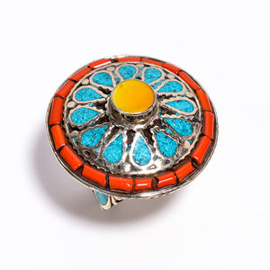 Bague en pierres précieuses corail naturel bijoux en argent tibétain faits à la main pour femmes filles pour la fête accessoires à la mode exportateurs - Product Image 5