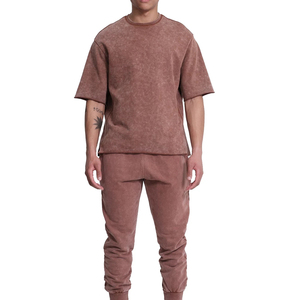 Ensemble de survêtement d'été 100 % coton pour homme, coupe ajustée, léger, respirant, absorption de l'humidité, dernière collection, fitness, couleur unie, grandes tailles - Product Image 1