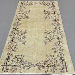 3.2x6.8 ft Rug, Vintage Turkish Accent Rug, <b>Brown</b> <b>Wool</b> Rug - Product Image 1