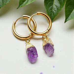 Pendientes de Aro de Plata 925 con Amatista Natural, Piedra de Nacimiento - Product Image 1