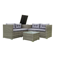 Ensemble de canapés d'angle modulaires modernes haut de gamme avec coffre de rangement à vérin à gaz, en rotin/osier gris, mobilier d'extérieur pour appartement et villa