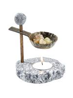 Brûleur à bakhoor en pierre de travertin naturelle, forme de gobelet, porte-palo santo et résine, coupe à encens sculpturale, décoration d'intérieur