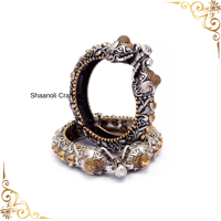 Bracelet Kada double ton en argent oxydé pour femmes et filles Bijoux de mariage antiques fabriqués à la main avec ouverture à vis