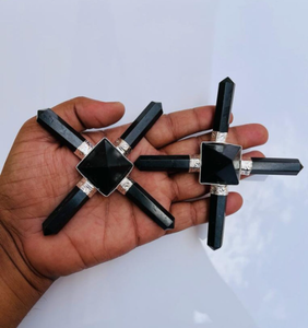 Outils de guérison énergétique en gros: générateurs d'énergie en agate noire avec points de tourmaline - Product Image 6