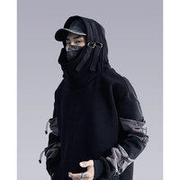 Sweat-shirt à capuche streetwear personnalisé Cyberpunk Techwear pour homme, broderie 3D Hip Hop, manches longues, poches, tissu polaire, automne