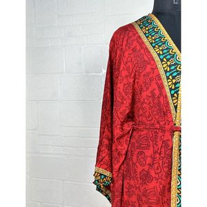 Vintage Silk Riya Short Kimono Lightweight Boho <b>Robe</b> Perfect <b>Beach</b> Coverup for Her Recyclable Swimsuit Accessory Soft Breathable - Product Image 3