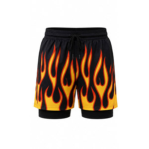 <b>Men's</b> Flame Print Shorts Quick Dry Drawstring Casual Mid Waist Short Length Polyester Swim <b>Trunks</b> - Product Image 2