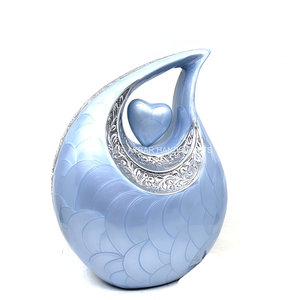 Urne en forme de larme de perles bleu clair avec conception de coeur pour cendres humaines Fournisseur d'urne funéraire commémorative pour adultes - Product Image 3