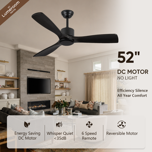 52 Inch Black Solid Wood Ceiling Fan Without <b>Light</b>, Downrod Mount, Reversible DC Motor, <b>Remote</b> <b>Control</b> for Bedroom - Product Image 1