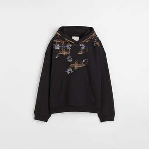 Sudadera con Capucha Negra para Hombre, con Adornos, de Algodón Premium, Felpa, Estilo Urbano de Lujo, Moda de Invierno - Product Image 1