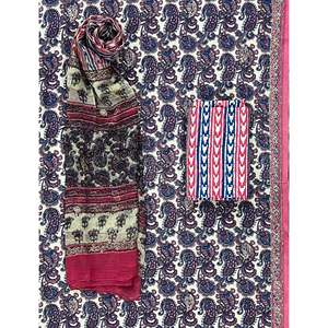 Ensemble de costume imprimé Khadi non cousu avec dupatta en mousseline pour femme - Product Image 1