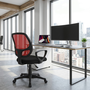 Modern Traditional <b>Office</b> Chair Atlanta Red/Black <b>Adjustable</b> Mesh Task Swivel Chair Foam Fabric PP Aluminium Plastic Iron Home - Product Image 2