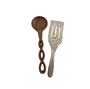 Meilleure vente sculpté à la main torsadé Acacia bois cuillère à salade ensembles d'outils de cuisine fête mariage vaisselle maison fête Restaurant cadeaux - Product Image 1