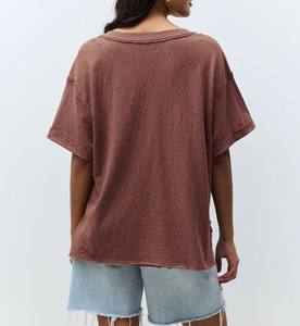 Camiseta de lino elegante para mujer, transpirable de alta calidad y perfecta para ropa informal y actividades al aire libre, cuello en V, ajuste holgado - Product Image 2