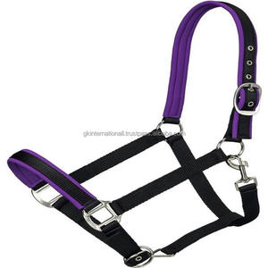 Sangle en nylon noir solide licou en nylon rembourré coloré avec nez et couronne réglables licou de course de gorge - Product Image 1