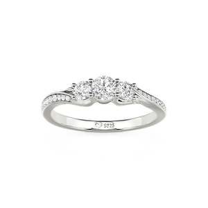 Bague de promesse pour homme Jeulia en argent sterling plaqué rhodium avec trois pierres de diamant taille princesse - Product Image 3
