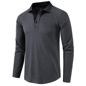 유럽과 미국 남자의 가을 새로운 단색 복고풍 패션 긴팔 폴로 티셔츠