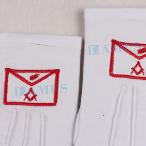 Custom Made Quick Dry White Freemasons Regalia Guantes Red Bordado Masonic Regalia Guantes - Product Image 5